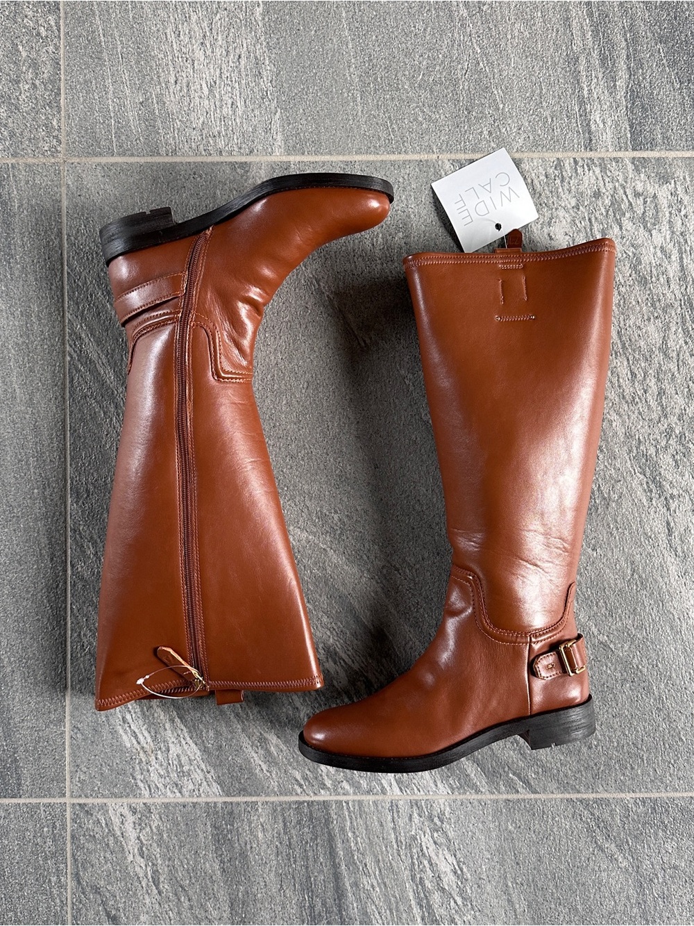 NIB Franco Sarto Cognac Wide Calf Merina Knee‑High Riding Boots 7.5 Equestrian - Picture 8 of 14